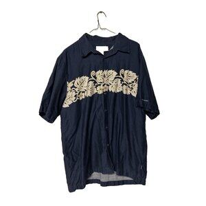 Vtg Billabong Men's XL Shirt Blue Hawaiian Flower Button Up